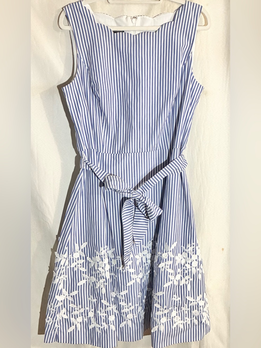 Talbots Striped Embroidered Fit & Flare Dress 14 Boho Cottagecore Lightweight